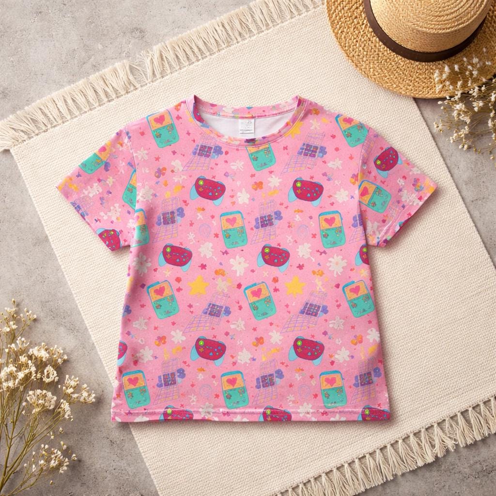 Retro Video Game Controller Cotton Fabric, Pink Gaming Print, Quilting Apparel Crafts