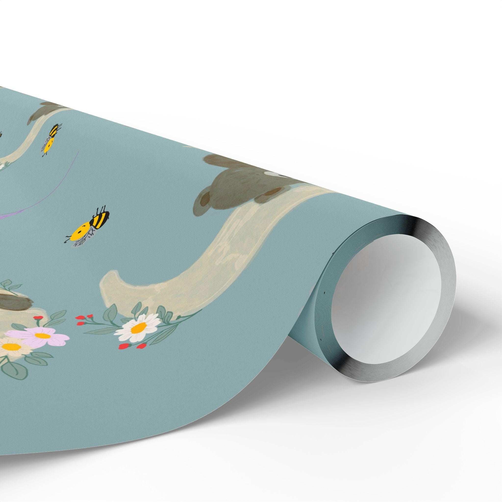Floral Bees Bear Pattern Wrapping Paper | Roll