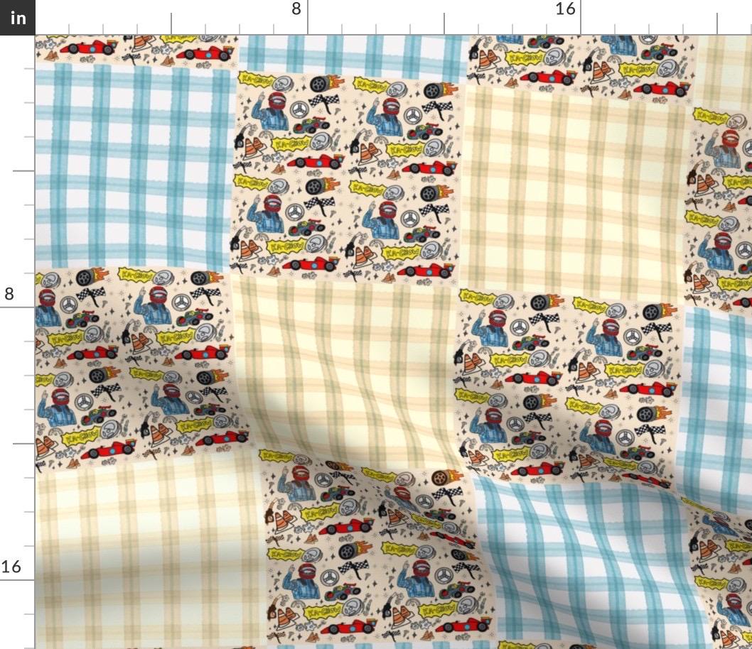 Retro Race Car Patchwork Fabric, Quilting, Apparel, Home Decor, fabric by the yard.