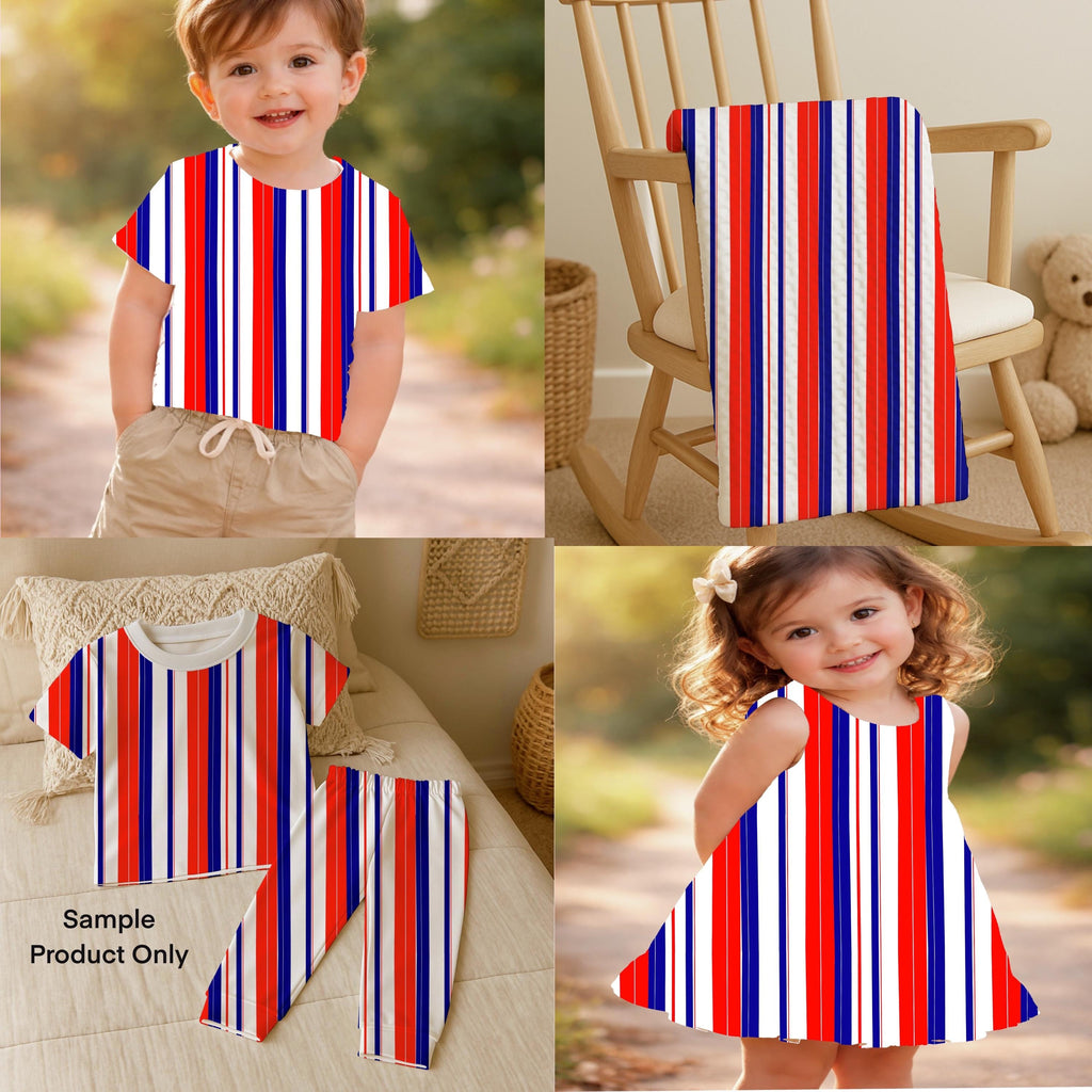 Modern Patriotic Stripes Red, White, and Blue Fabric by the yard