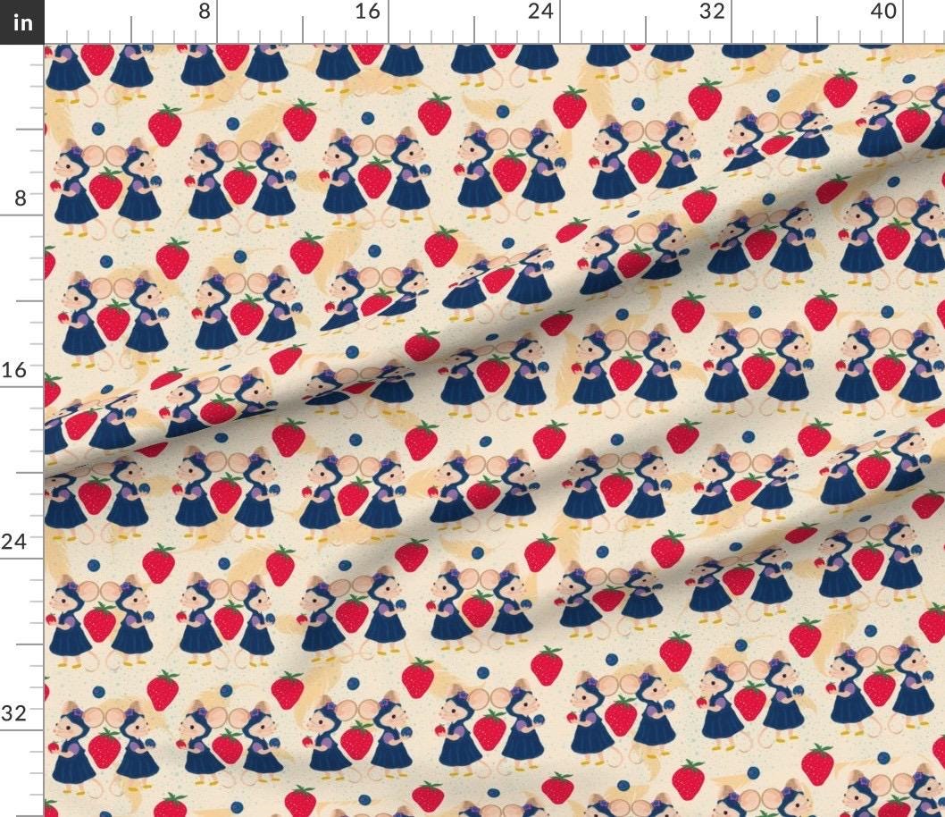 Cream Mouse Strawberry Fabric, Cottagecore Nursery Print, Baby Girl Apparel, Fabric by Yard