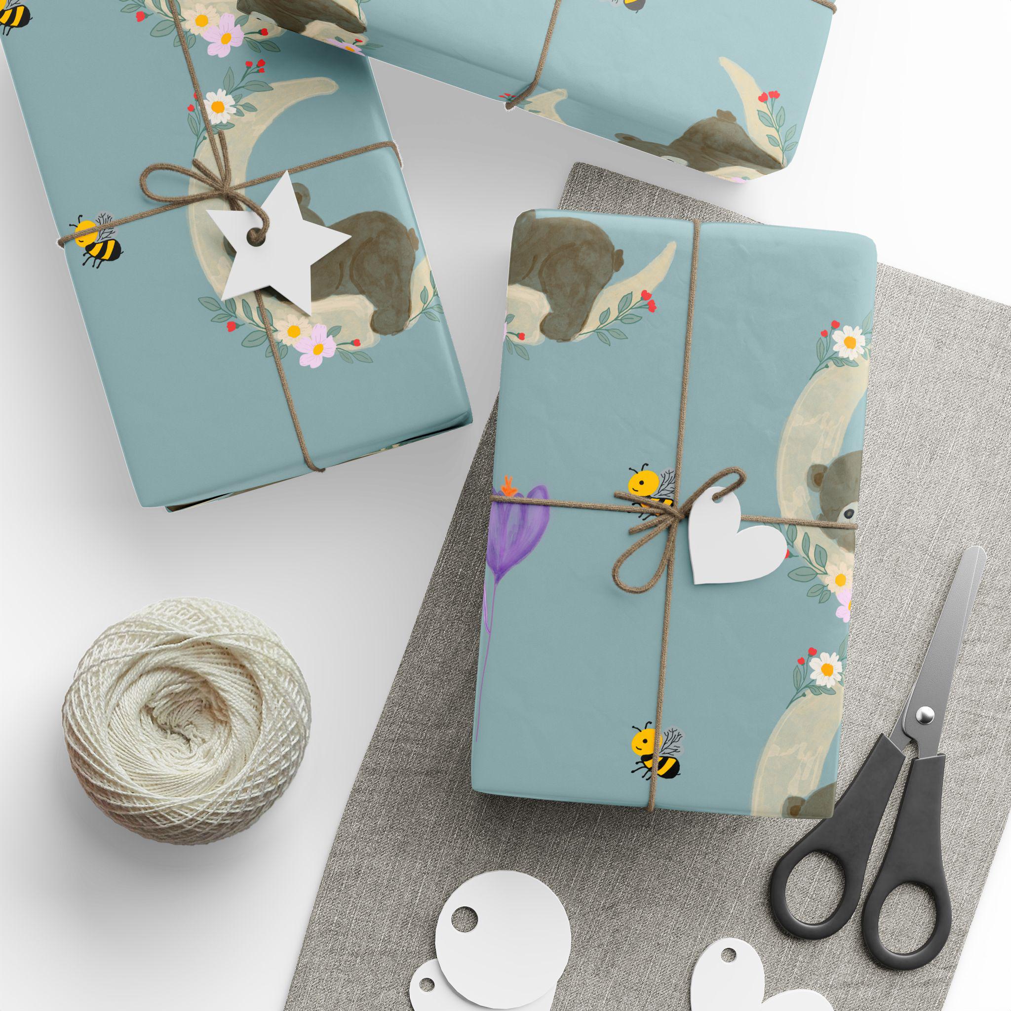 Floral Bees Bear Pattern Wrapping Paper | Roll
