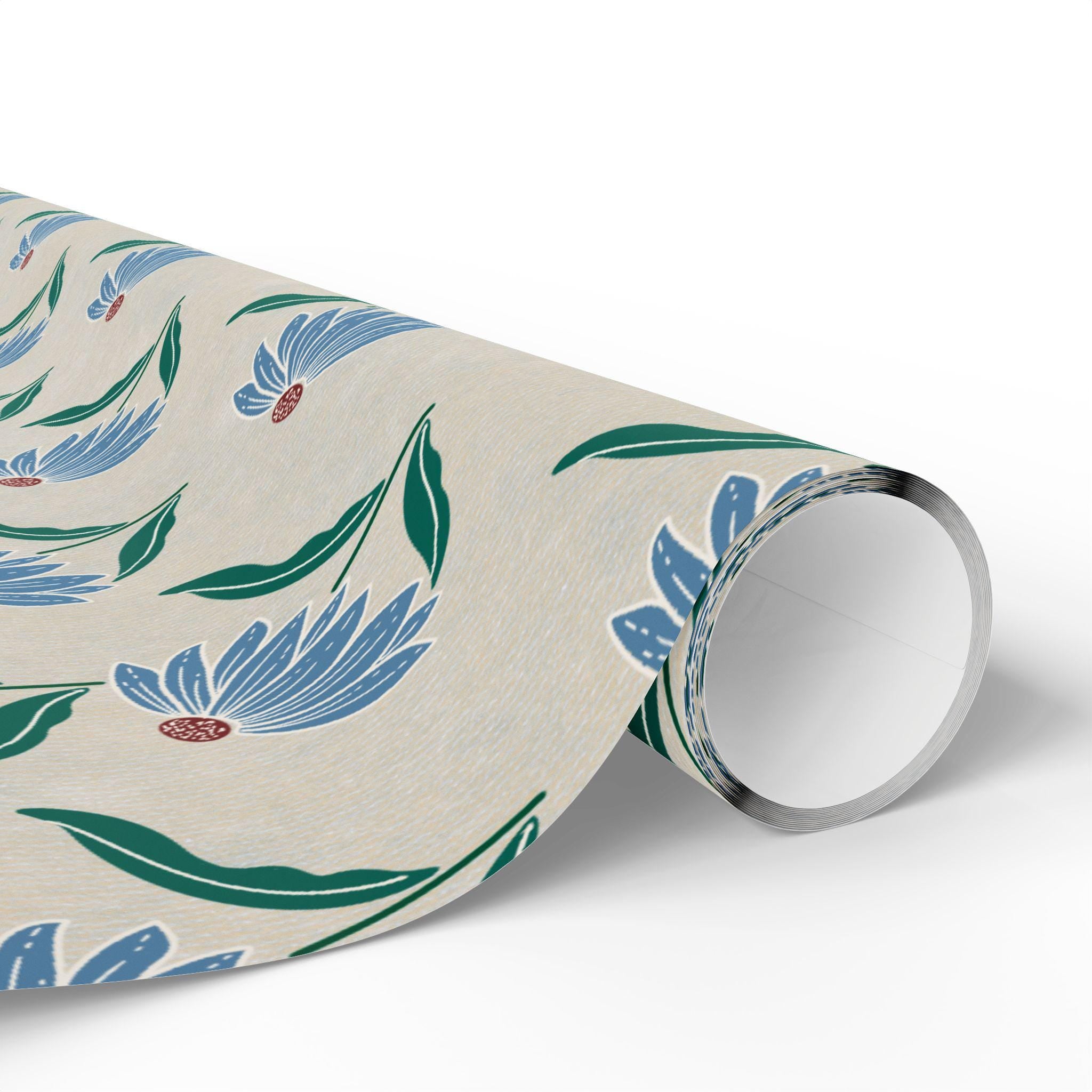 Blue Floral Pattern Wrapping Paper | Botanical Gift Wrap Roll