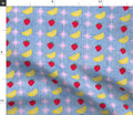 Strawberry Lemon Blue Denim fabric, vintage inspired textile, Fabric by the yard.