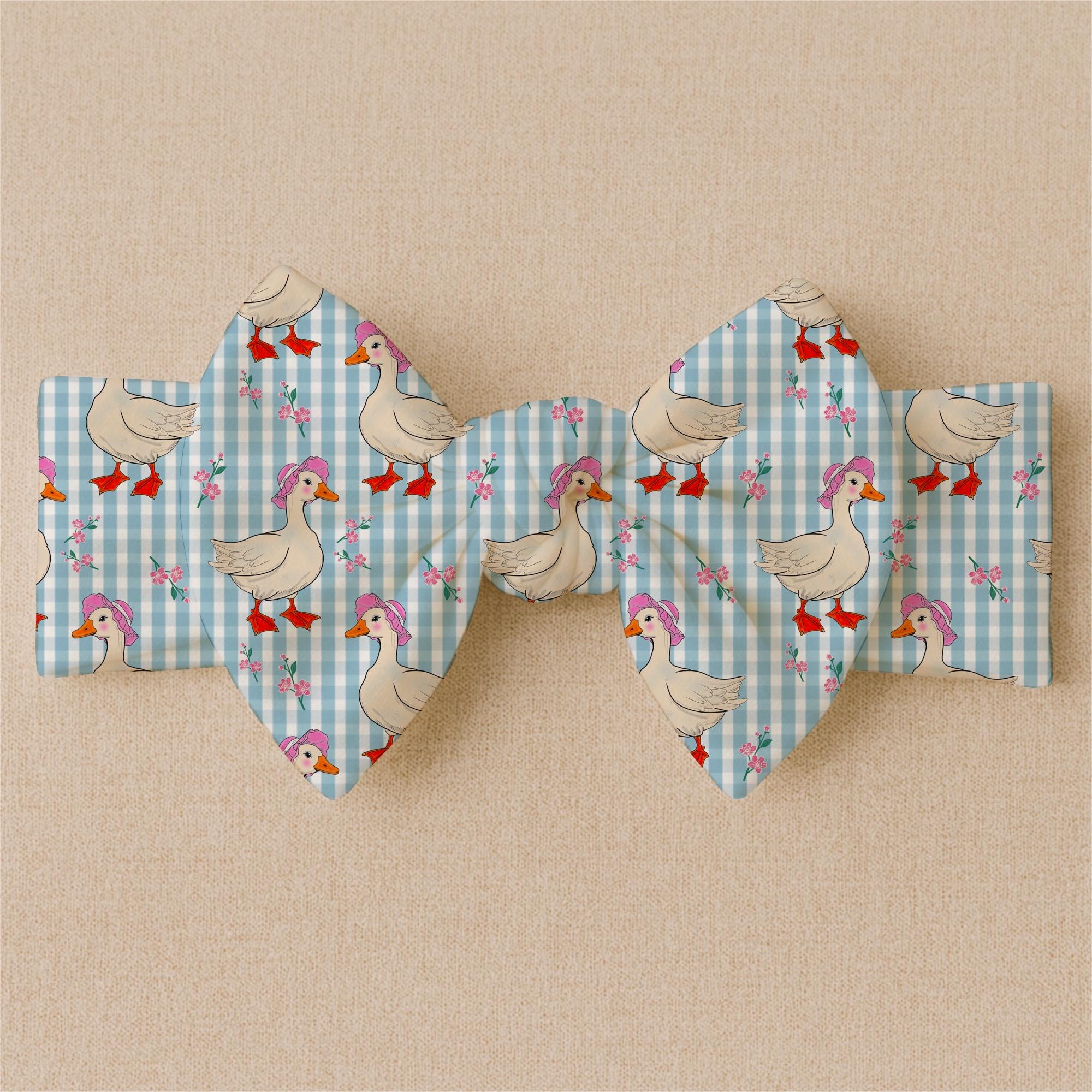 Blue Goose Gingham Fabric, Cottagecore Duck Seamless Pattern, Coquette Farmhouse Floral Plaid Print, Cute Vintage Goose Fabric for Baby