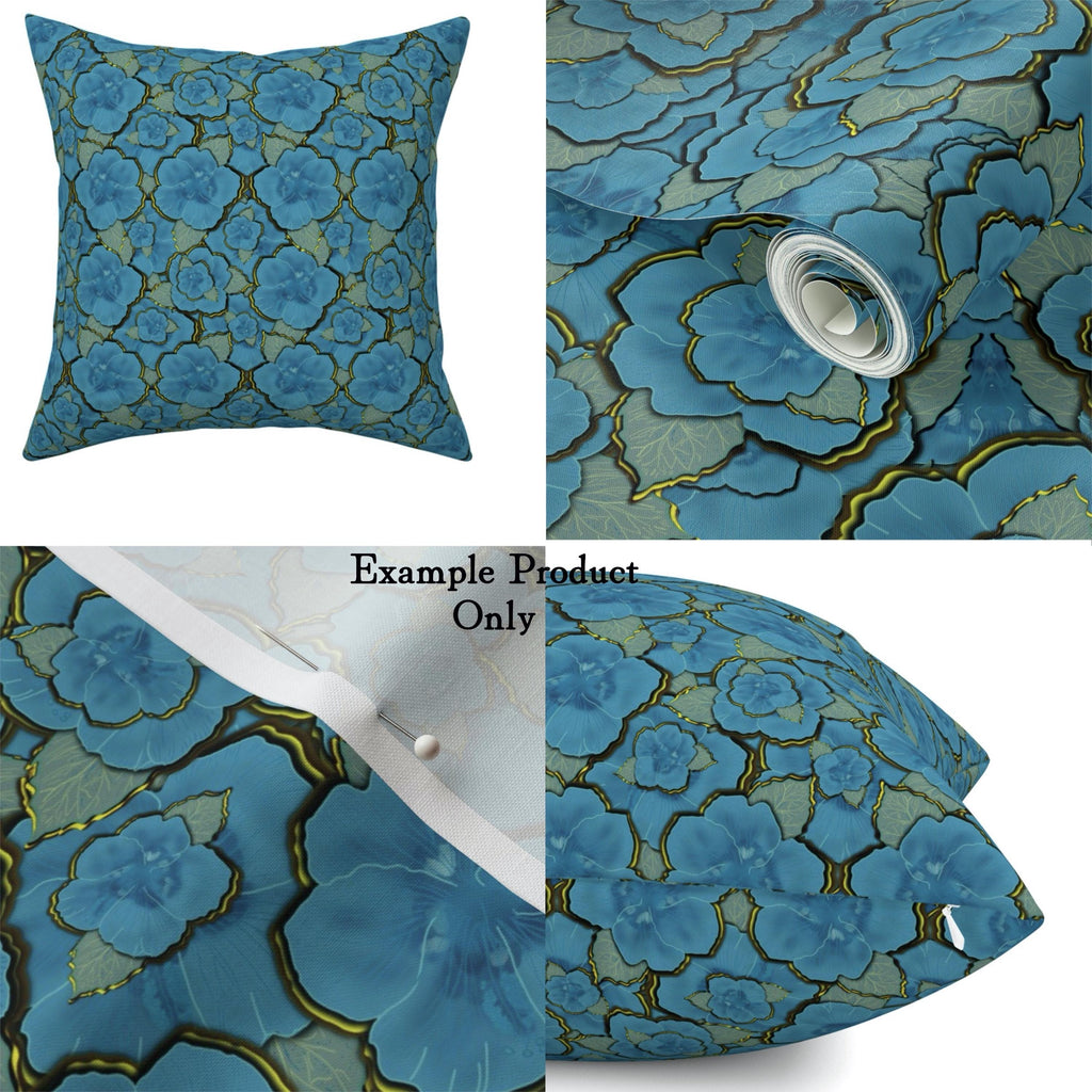 Midnight Azure Floral Fabric, Luxury Blue and Gold Botanical Seamless Pattern Fabric by the yard.