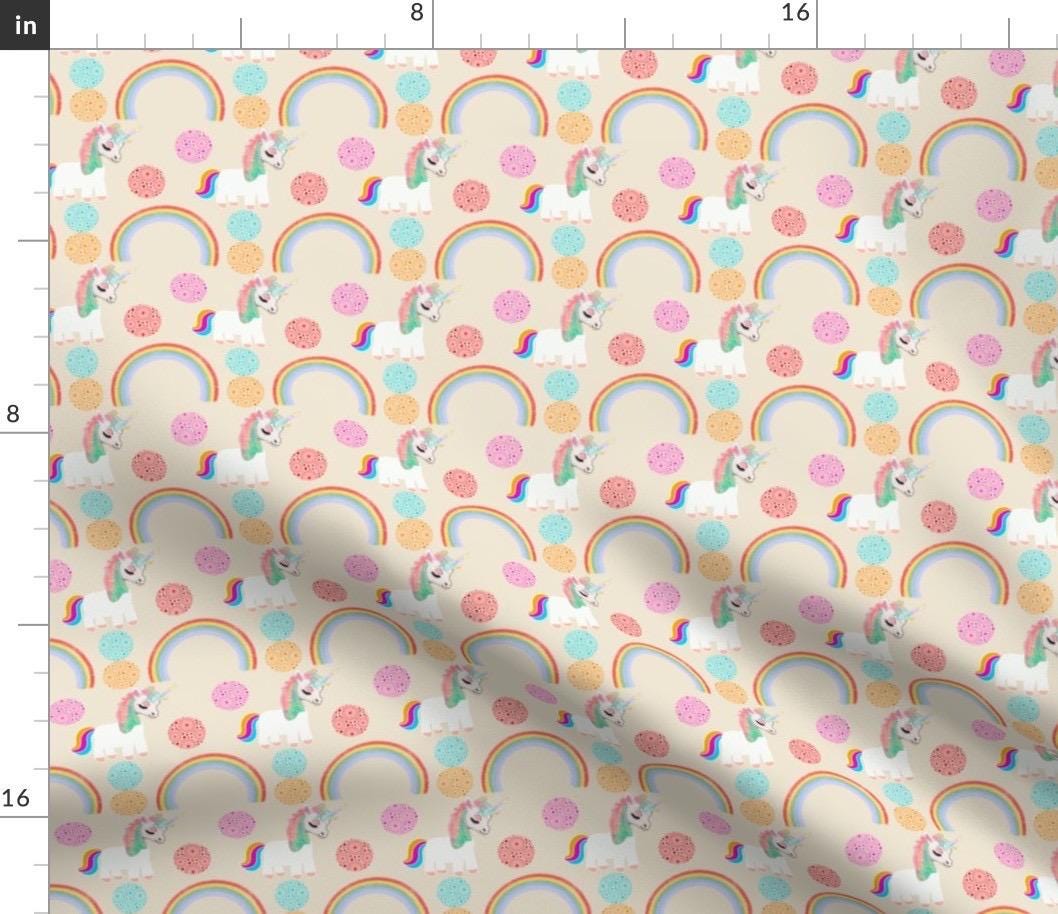 Pastel Unicorn Rainbow Fabric by the Yard, Cute Nursery Fabric, Baby Girl Fabric, Watercolor Unicorn Print, Rainbow Cotton Fabric