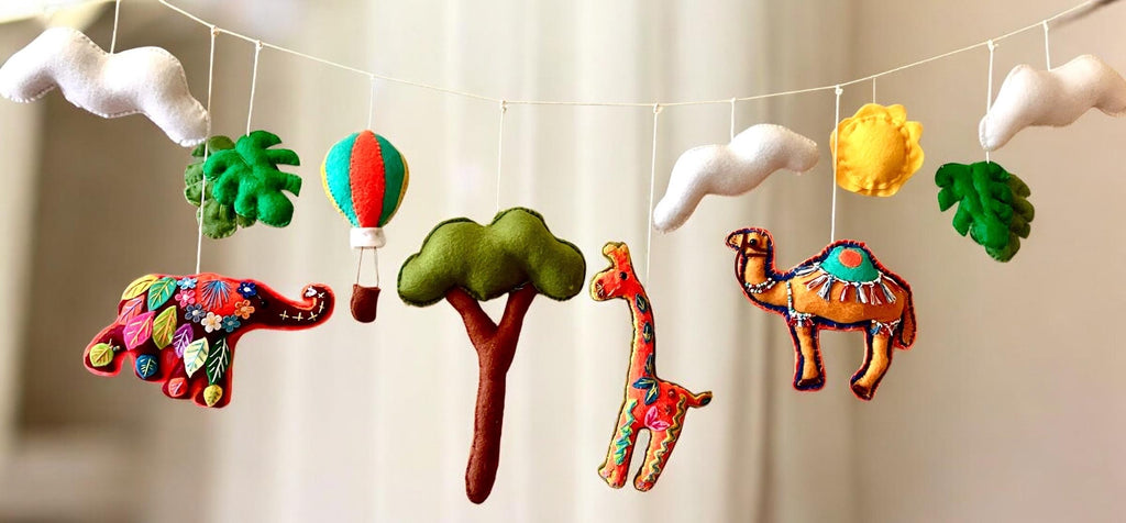 Handmade Safari Felt Baby Mobile, Jungle Animals Nursery Garland