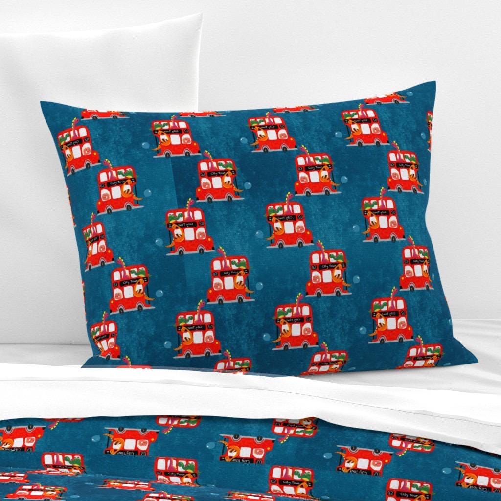 Dinosaur London Bus Fabric by the Yard | Kids Novelty Cotton Print