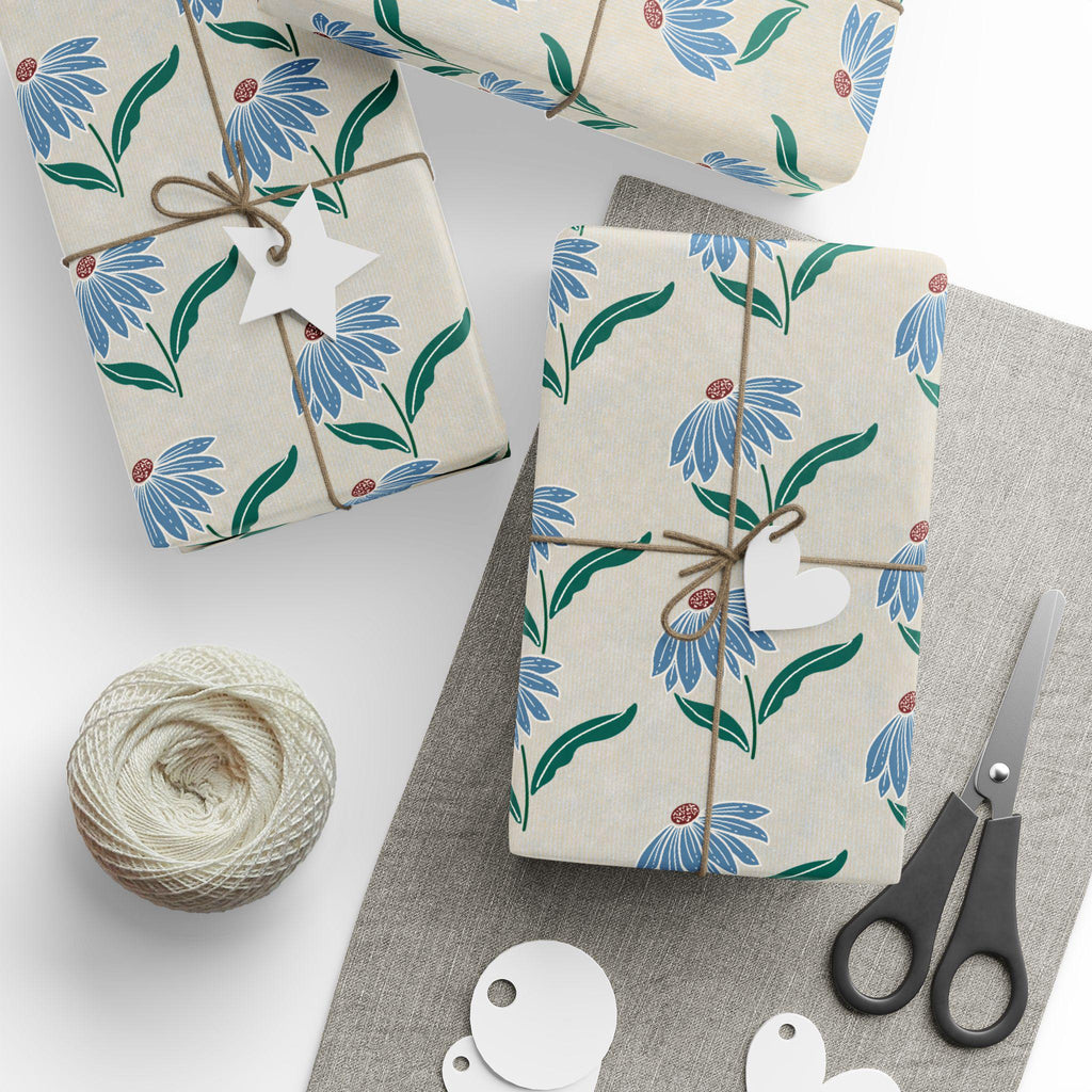Blue Floral Pattern Wrapping Paper | Botanical Gift Wrap Roll