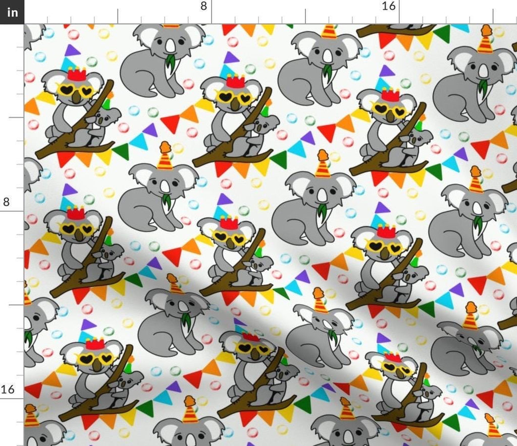 Party Koala Fabric by the Yard – Cute Koala Surface Pattern, Kids Fabric, Australia Animal Print, Celebration Fabric for Quilting & Craft