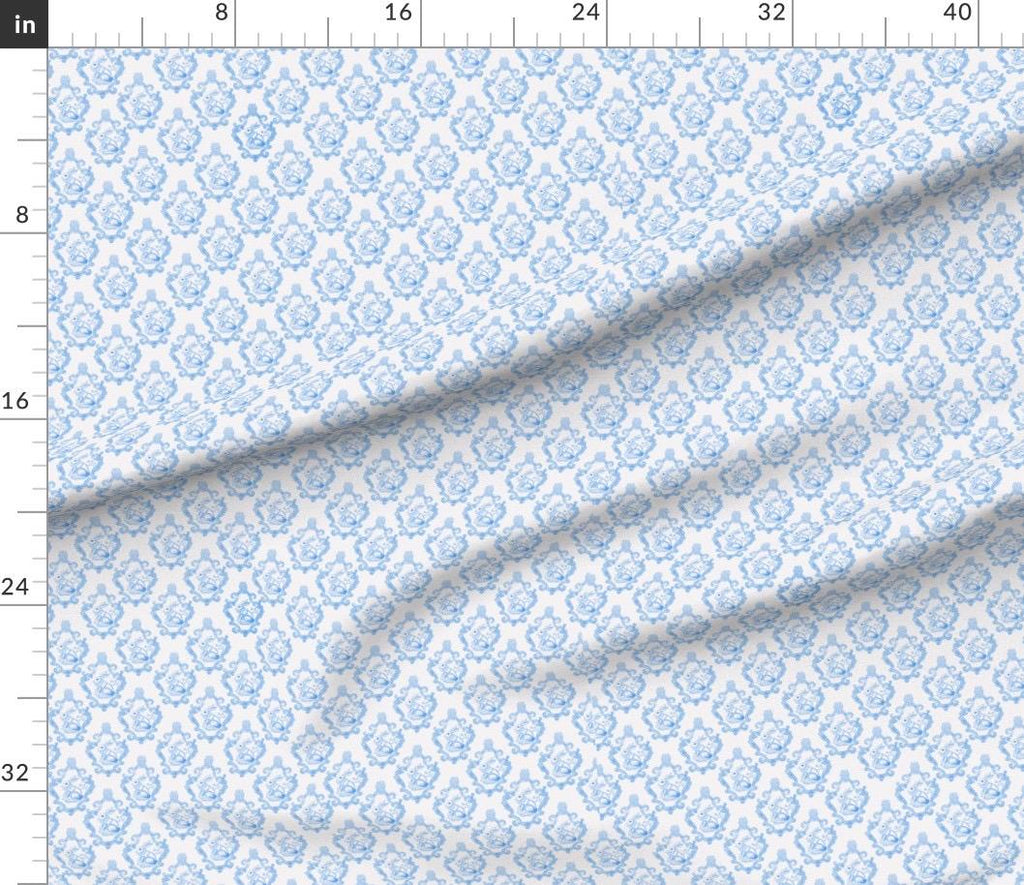 French Blue Bunny Toile  Fabric, Vintage Easter, Nursery Decor, Quilting, Fabric by the yard.