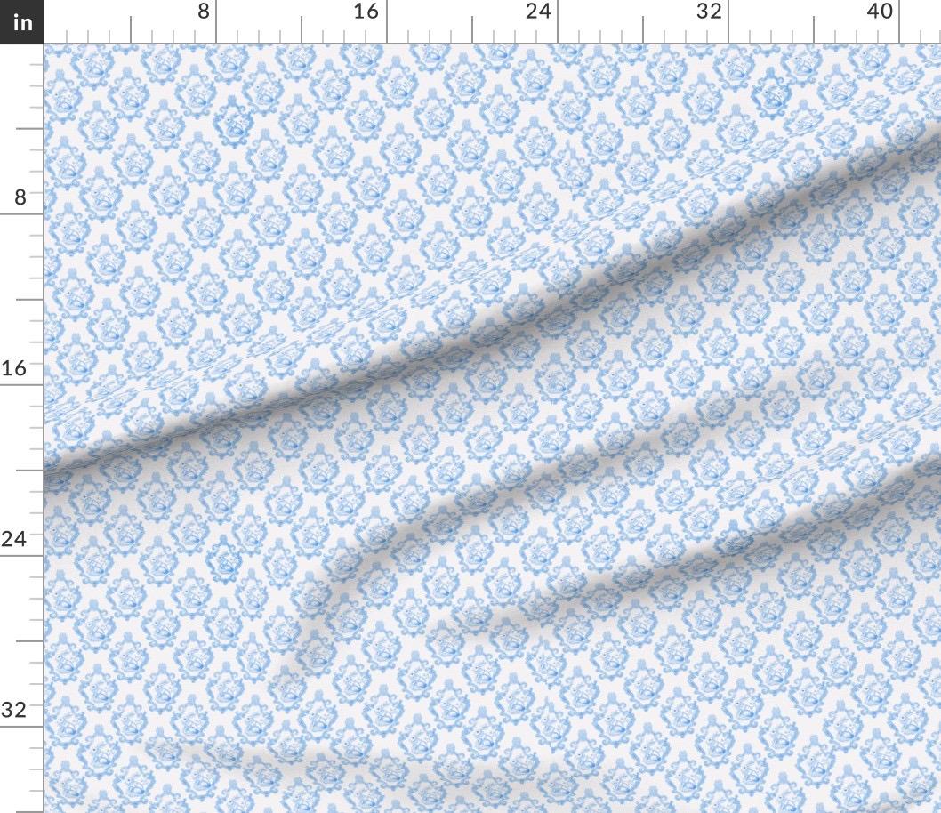 French Blue Bunny Toile  Fabric, Vintage Easter, Nursery Decor, Quilting, Fabric by the yard.