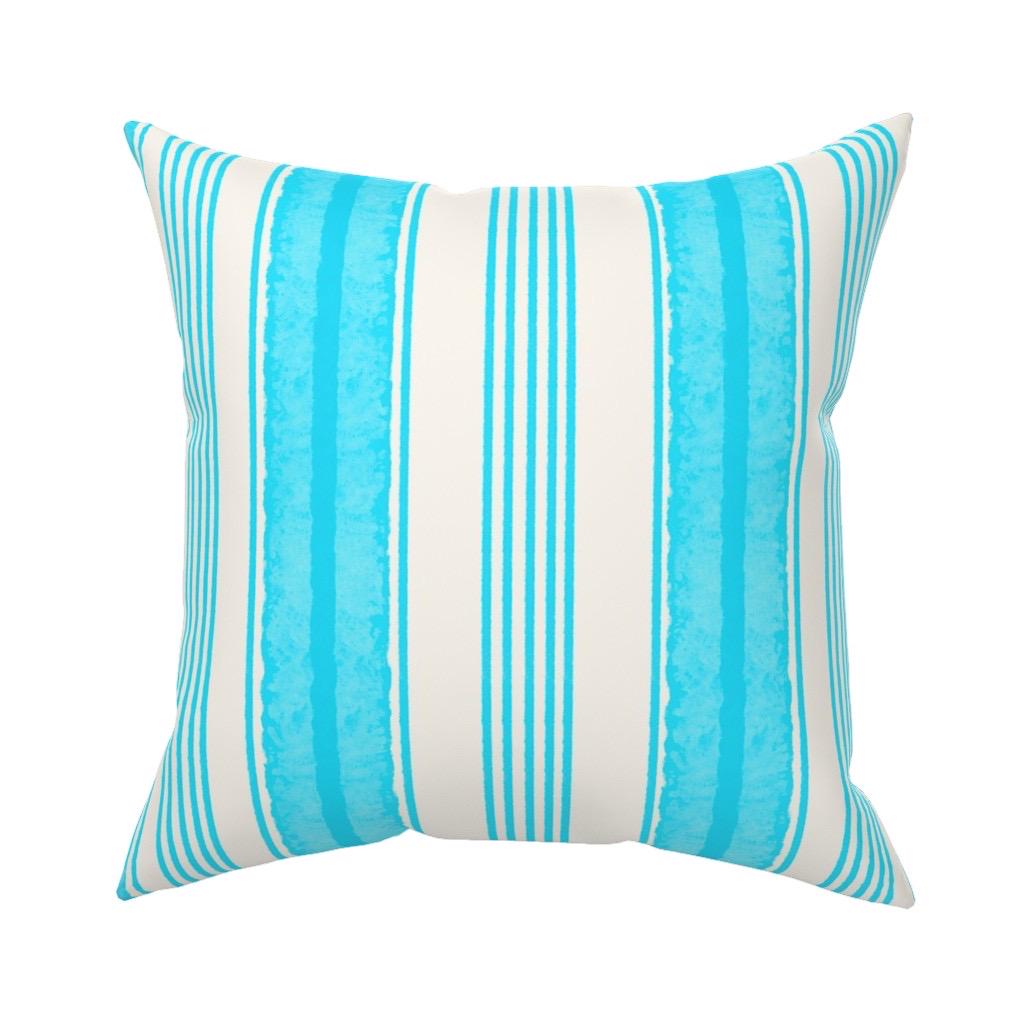 Turquoise Watercolor Stripe Fabric, Coastal Beach House Pattern