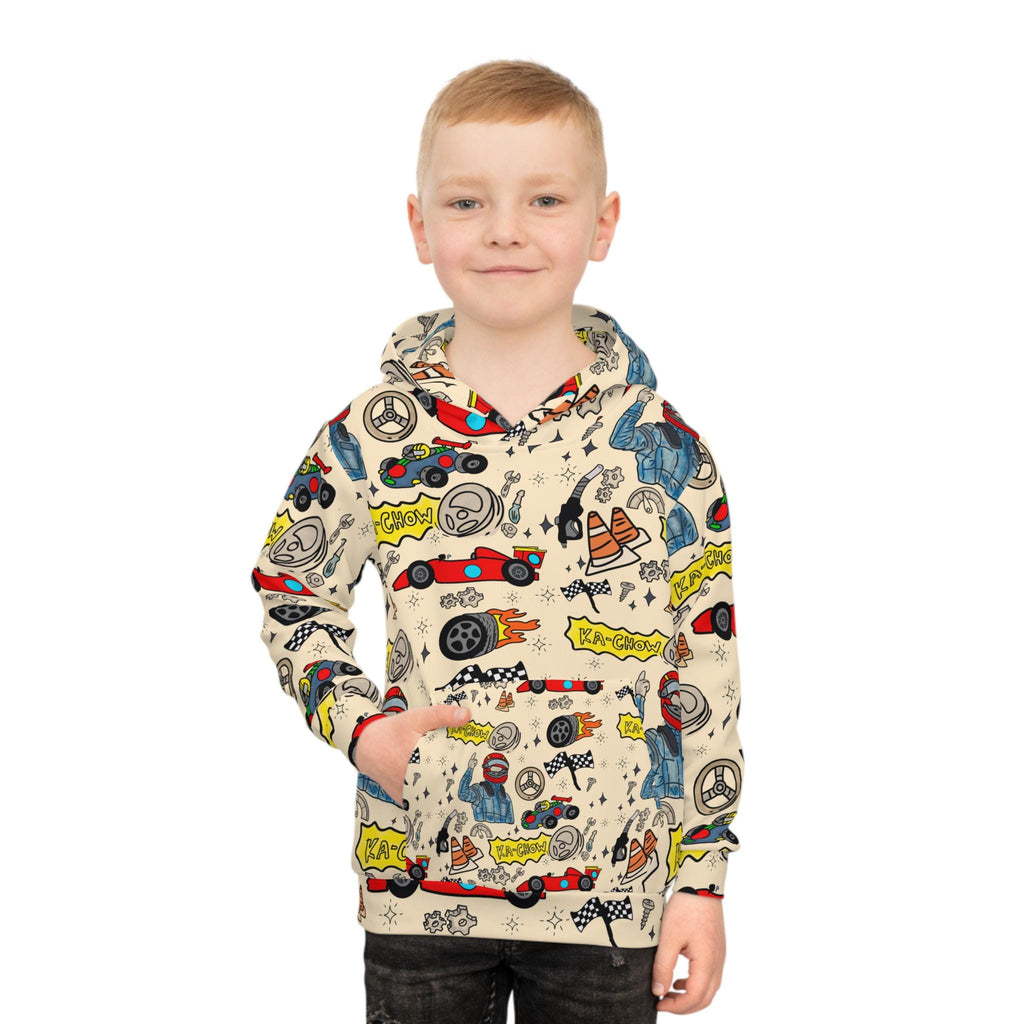 Kids Race Car Hoodie | All Over Print Racetrack Pullover | Birthday Gift