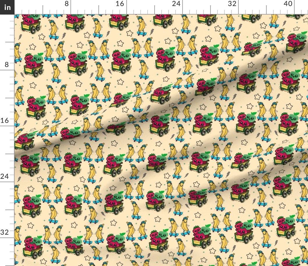 Kawaii Fruits Skateboarding Fabric, Kids Quilting Cotton, Apparel Print