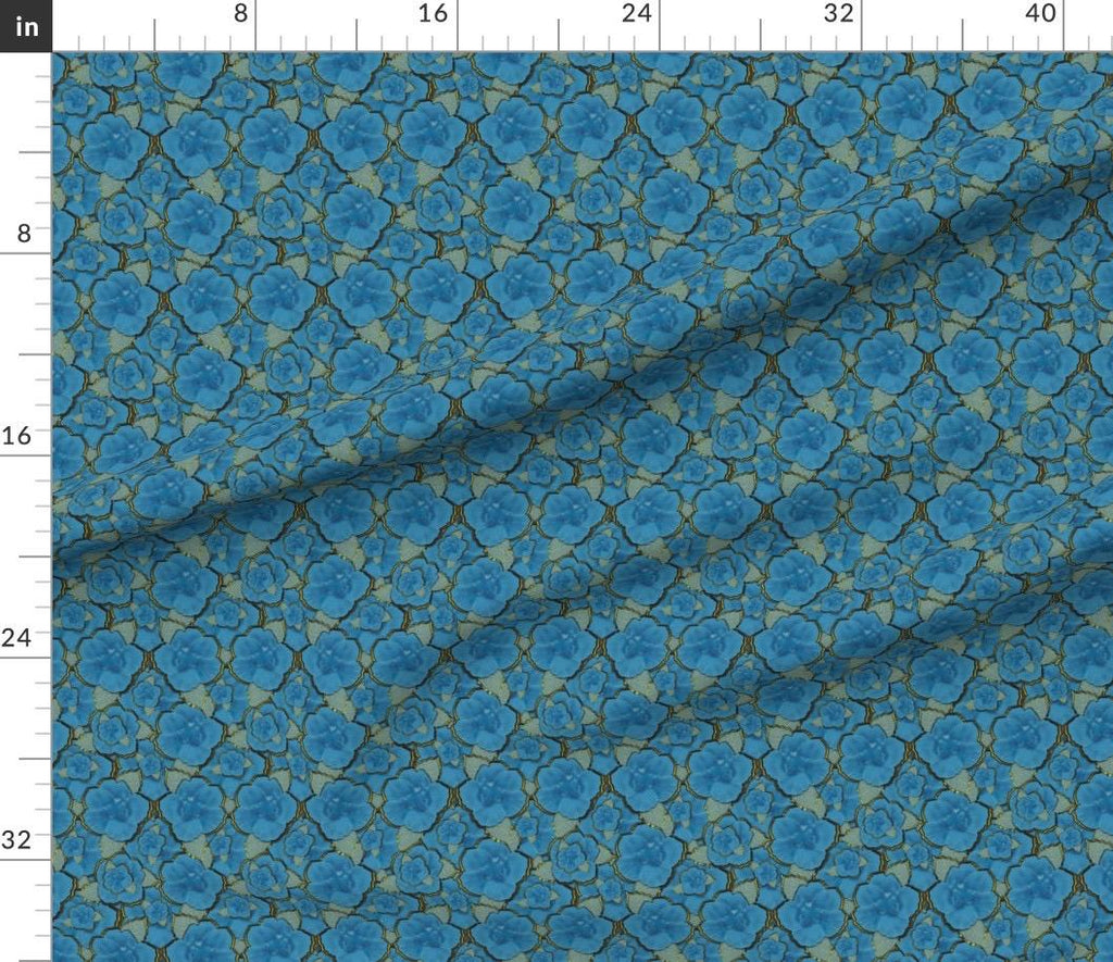 Midnight Azure Floral Fabric, Luxury Blue and Gold Botanical Seamless Pattern Fabric by the yard.
