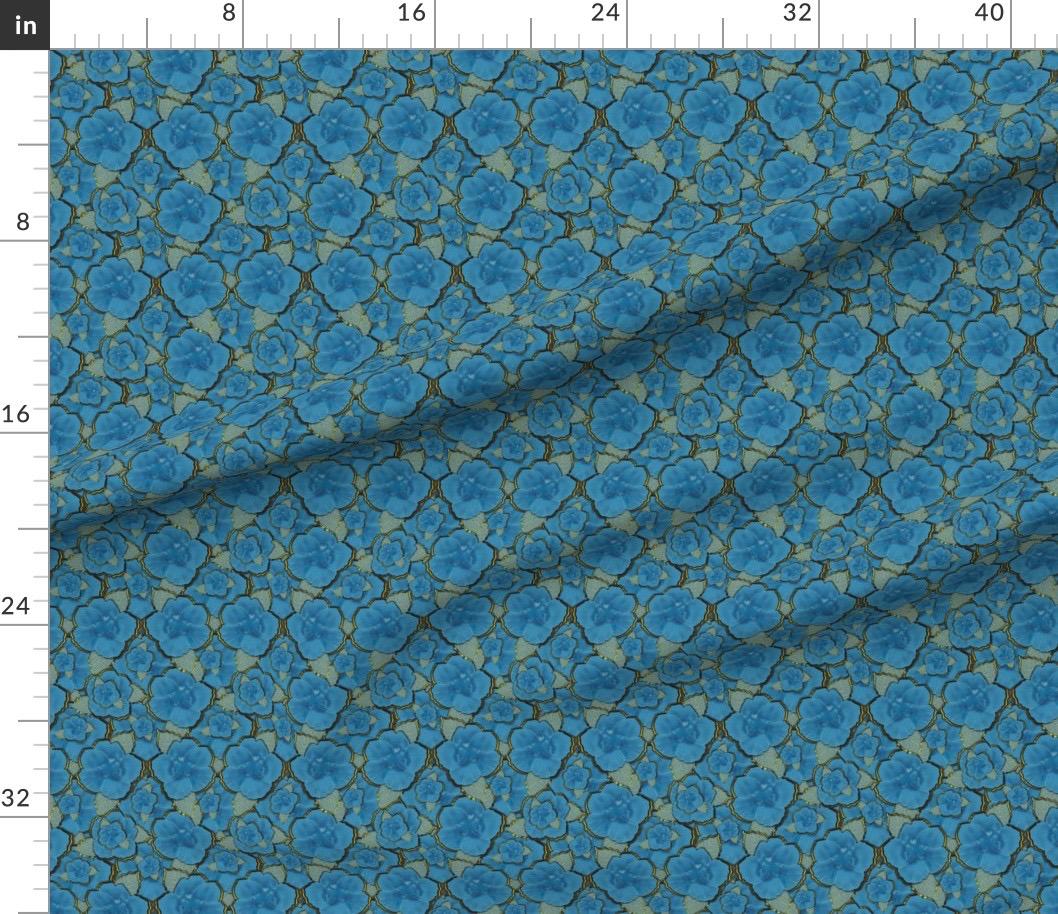 Midnight Azure Floral Fabric, Luxury Blue and Gold Botanical Seamless Pattern Fabric by the yard.