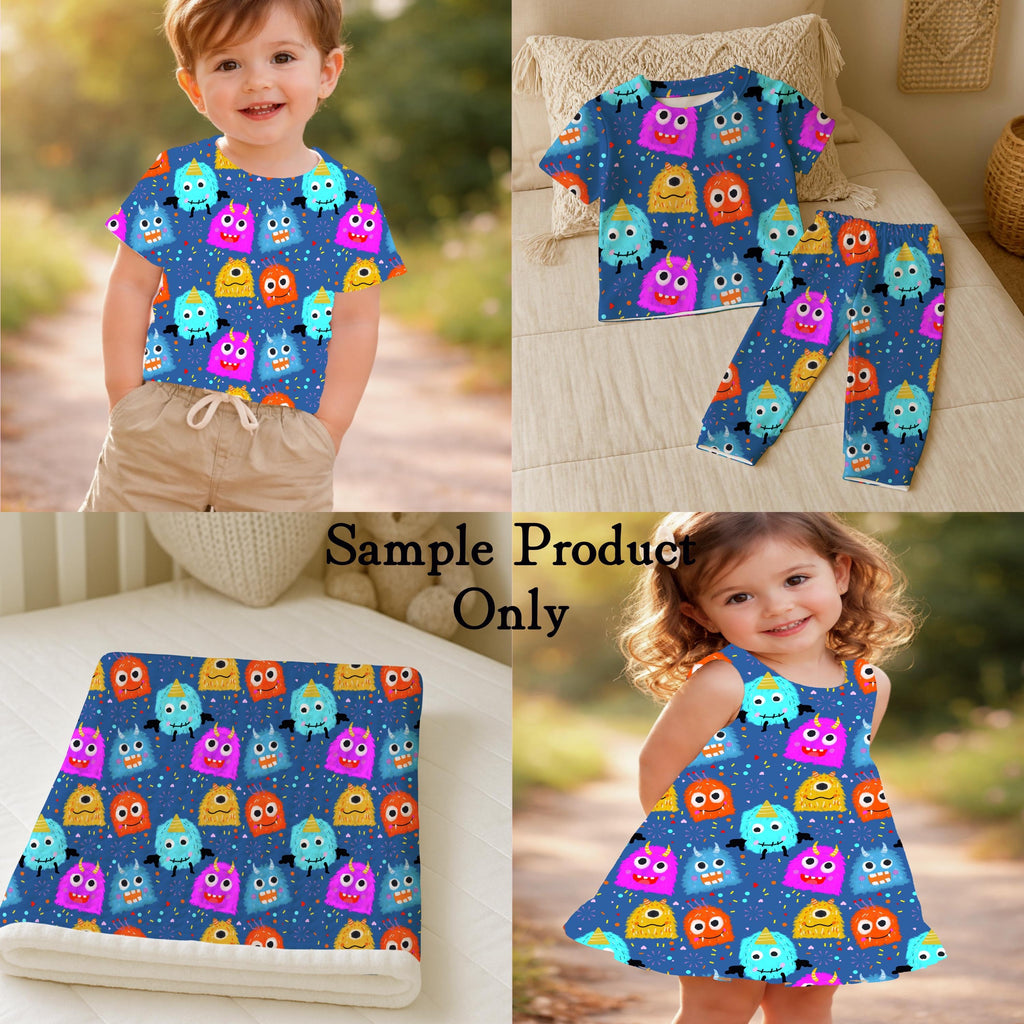 Monster Fabric, Playful Creatures, Blue, Teal, Pink, Orange, Nursery Apparel (Fabric by the Yard)