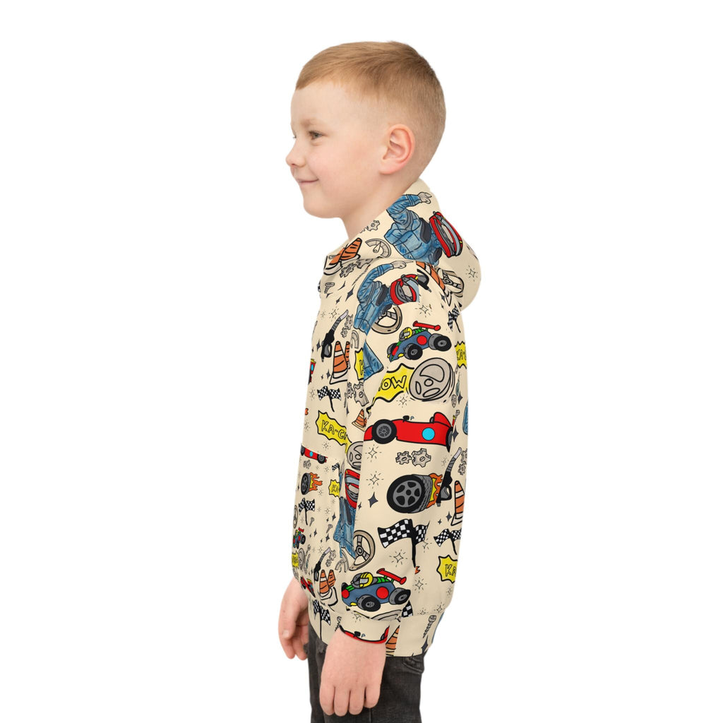 Kids Race Car Hoodie | All Over Print Racetrack Pullover | Birthday Gift