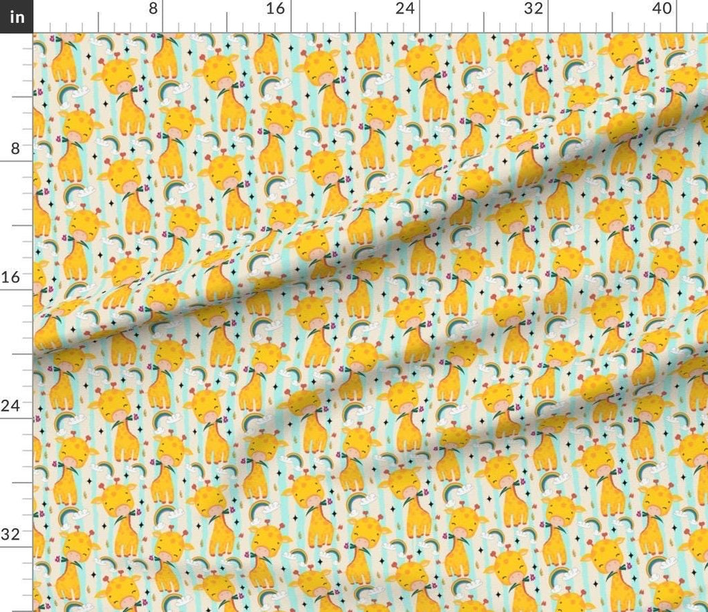 Giraffe Rainbow Seamless Pattern, Safari Nursery Fabric, Watercolor Baby Animals, fabric by the yard