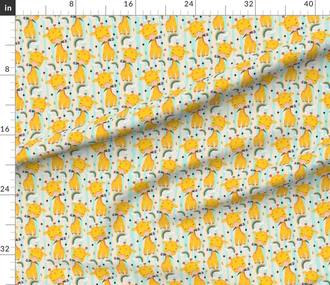 Giraffe Rainbow Seamless Pattern, Safari Nursery Fabric, Watercolor Baby Animals, fabric by the yard