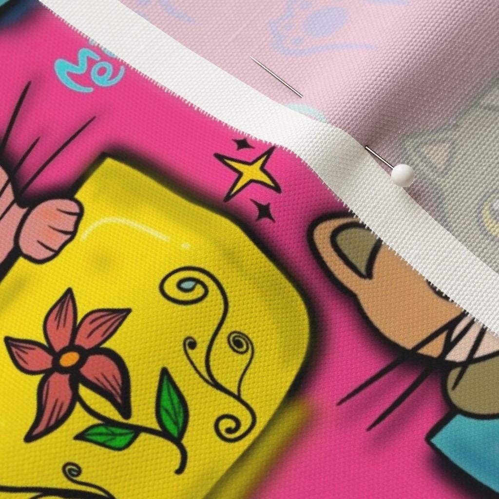 Pink Kawaii Kitty Fabric by the yard | Cats Lover | Tea Cup Cat | Textile Design