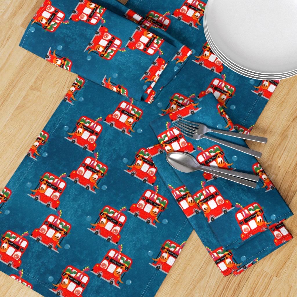 Dinosaur London Bus Fabric by the Yard | Kids Novelty Cotton Print
