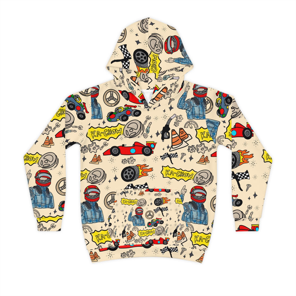 Kids Race Car Hoodie | All Over Print Racetrack Pullover | Birthday Gift