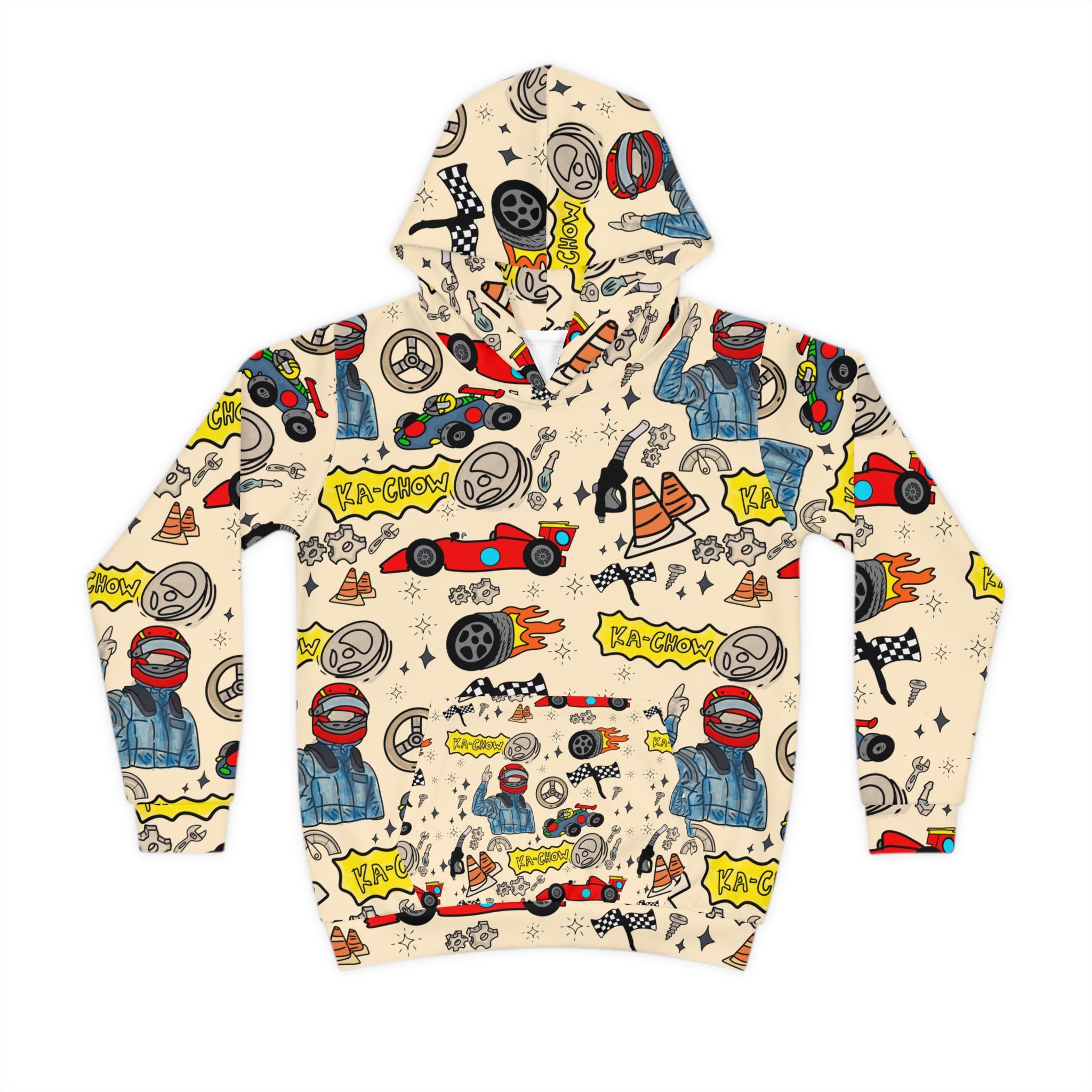 Kids Race Car Hoodie | All Over Print Racetrack Pullover | Birthday Gift
