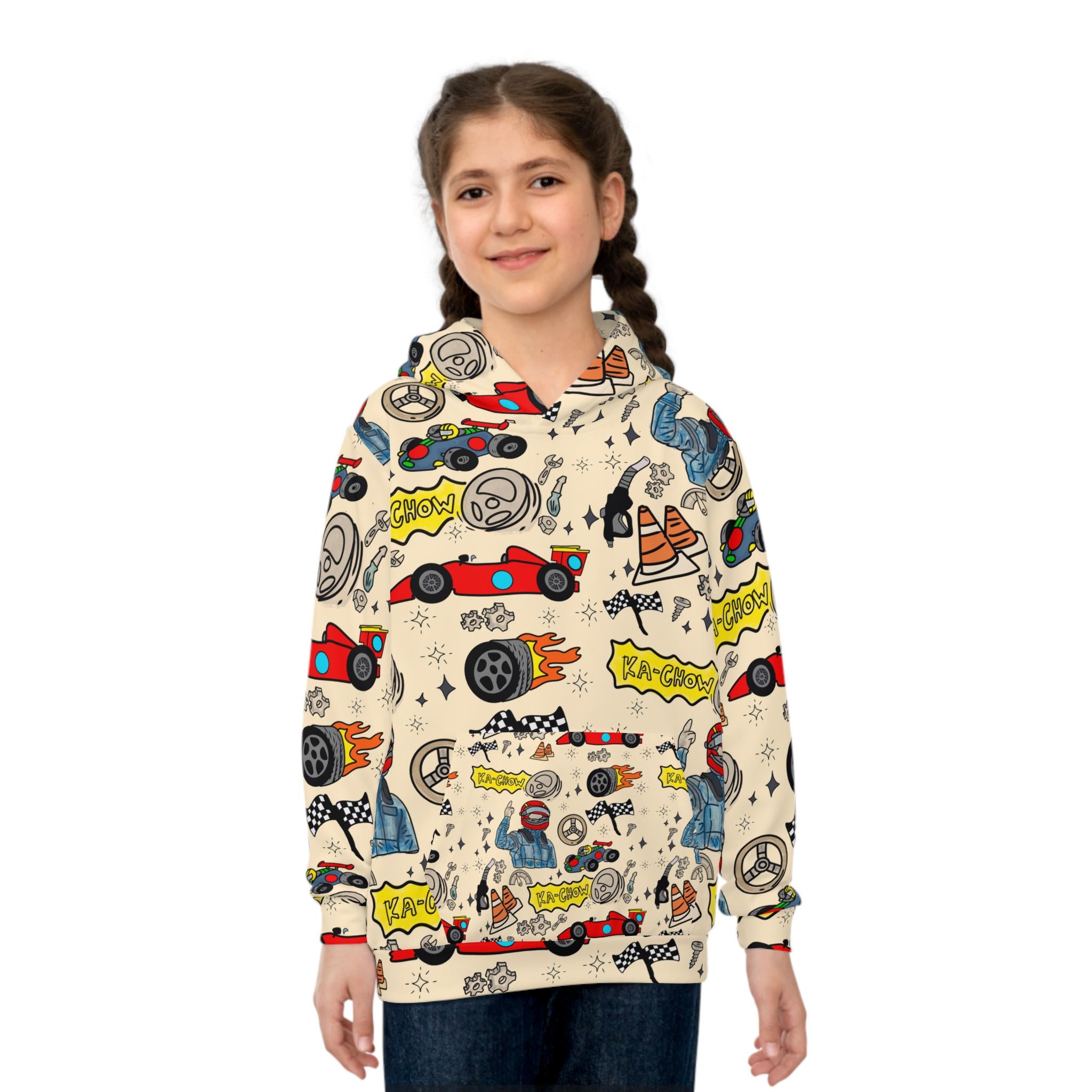 Kids Race Car Hoodie | All Over Print Racetrack Pullover | Birthday Gift