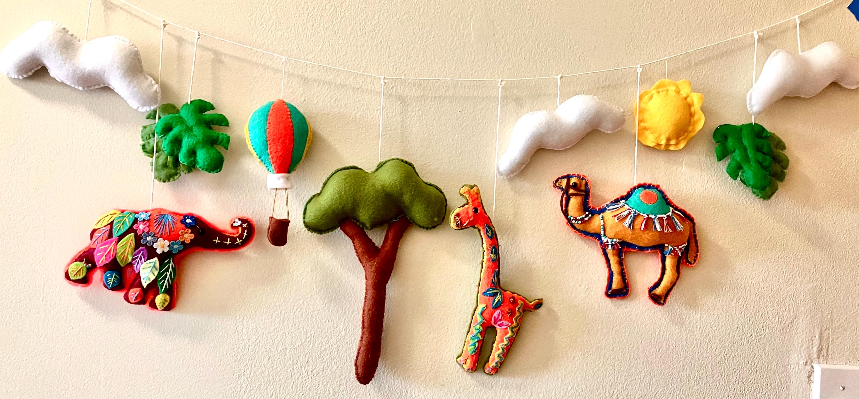 Handmade Safari Felt Baby Mobile, Jungle Animals Nursery Garland