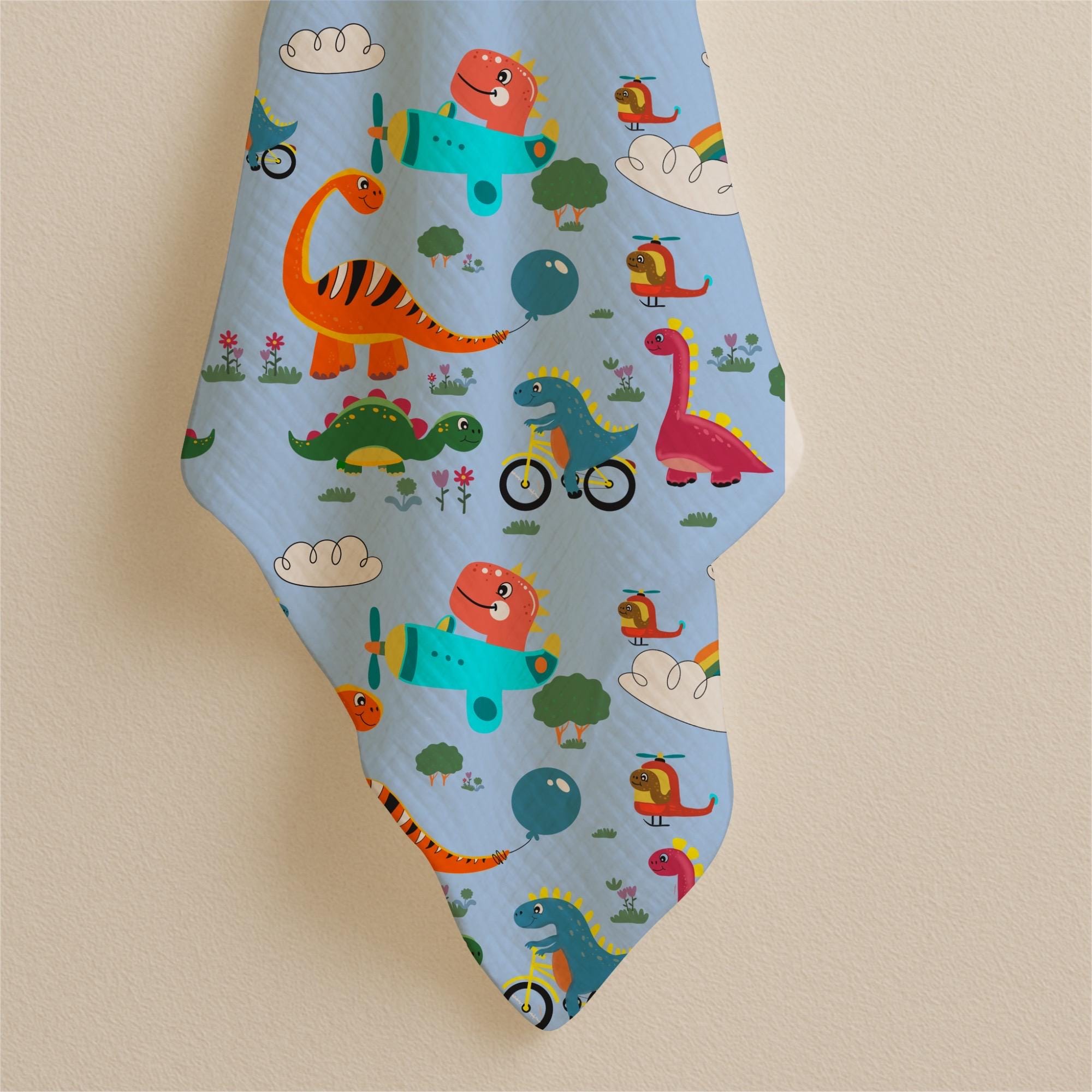 Light Blue Dinosaur Print Cotton Fabric, Kids Quilting Apparel Home Decor