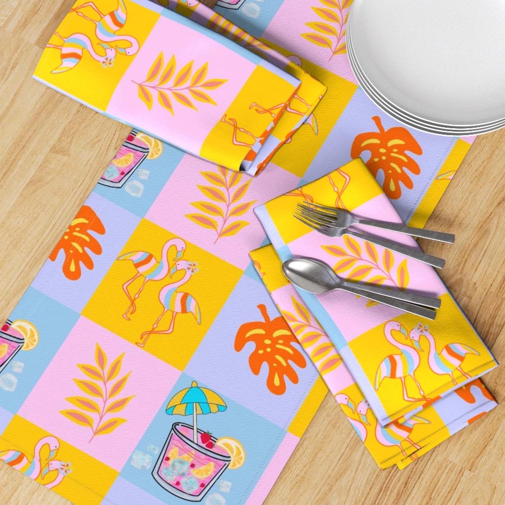 Tropical Flamingo Cocktail Fabric, Summer Beach Pattern, Citrus Drink, Palm Leaf, Kids Apparel Print