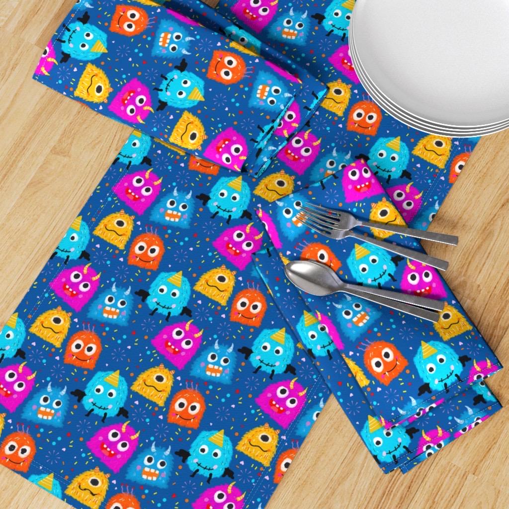 Monster Fabric, Playful Creatures, Blue, Teal, Pink, Orange, Nursery Apparel (Fabric by the Yard)