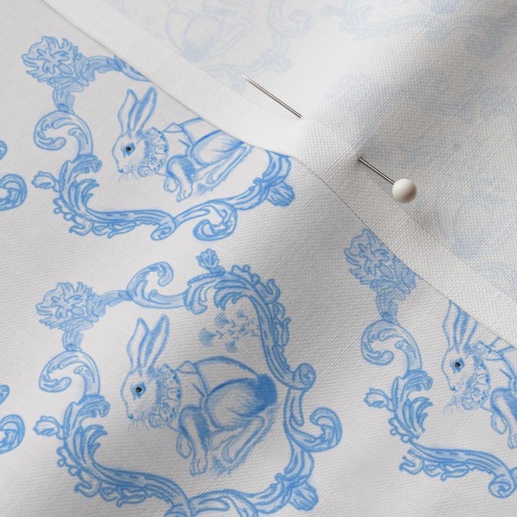 French Blue Bunny Toile  Fabric, Vintage Easter, Nursery Decor, Quilting, Fabric by the yard.