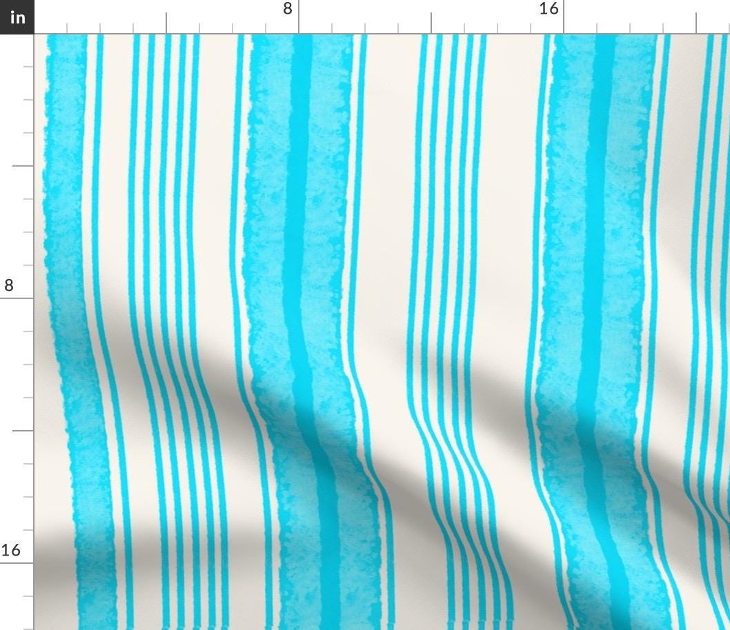 Turquoise Watercolor Stripe Fabric, Coastal Beach House Pattern