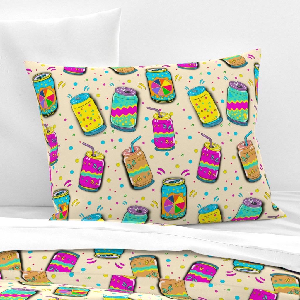Retro Soda Pop Fabric, Playful Cans, Pop Art Pattern, Cotton or Satin