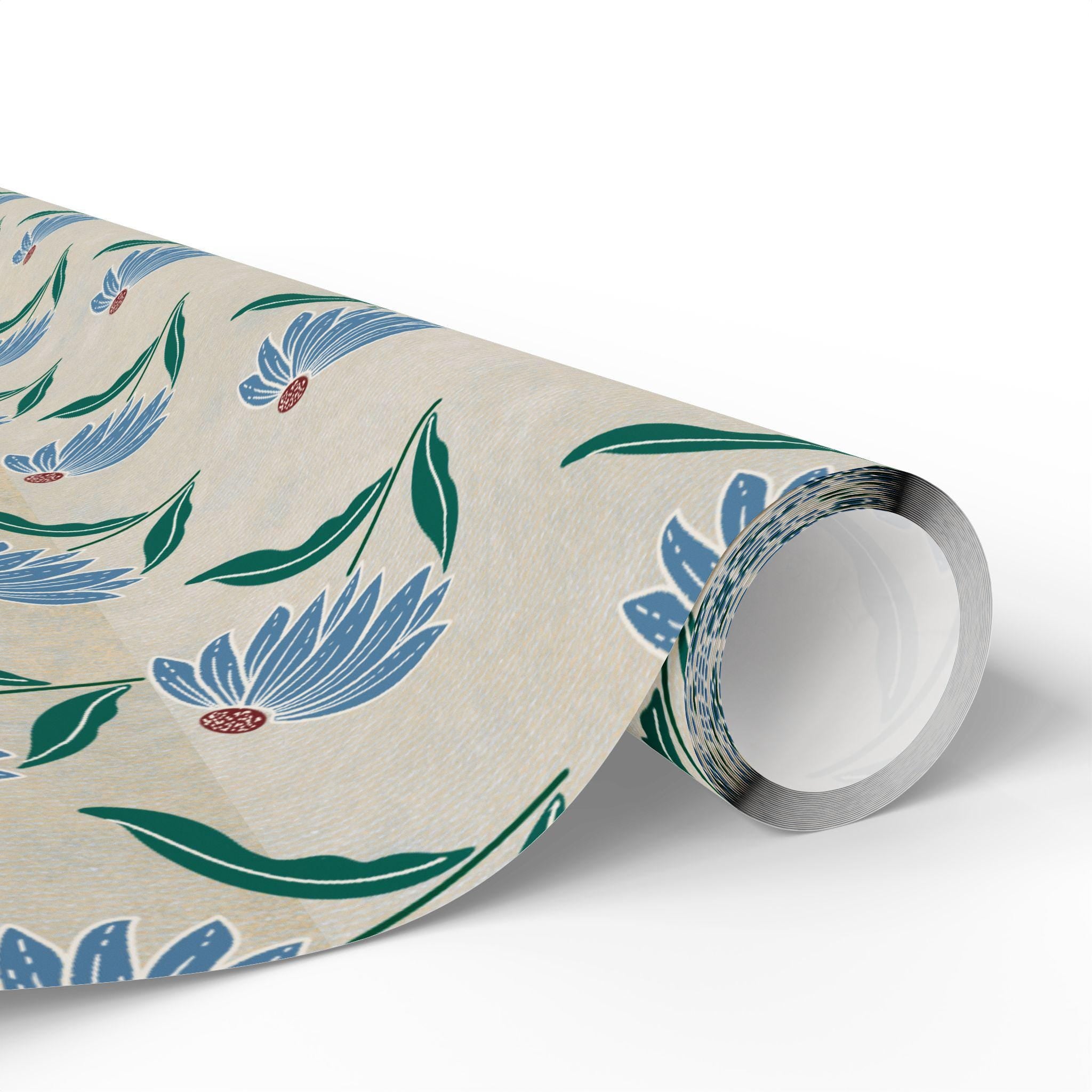 Blue Floral Pattern Wrapping Paper | Botanical Gift Wrap Roll