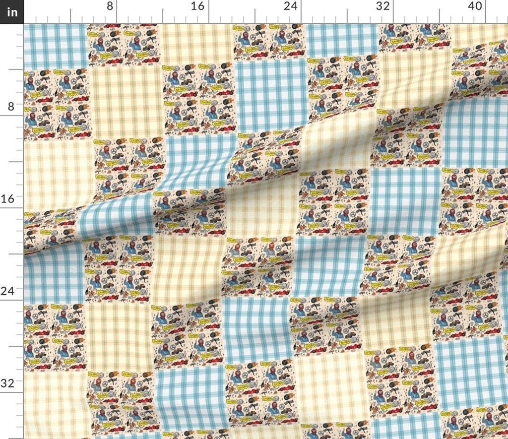 Retro Race Car Patchwork Fabric, Quilting, Apparel, Home Decor, fabric by the yard.