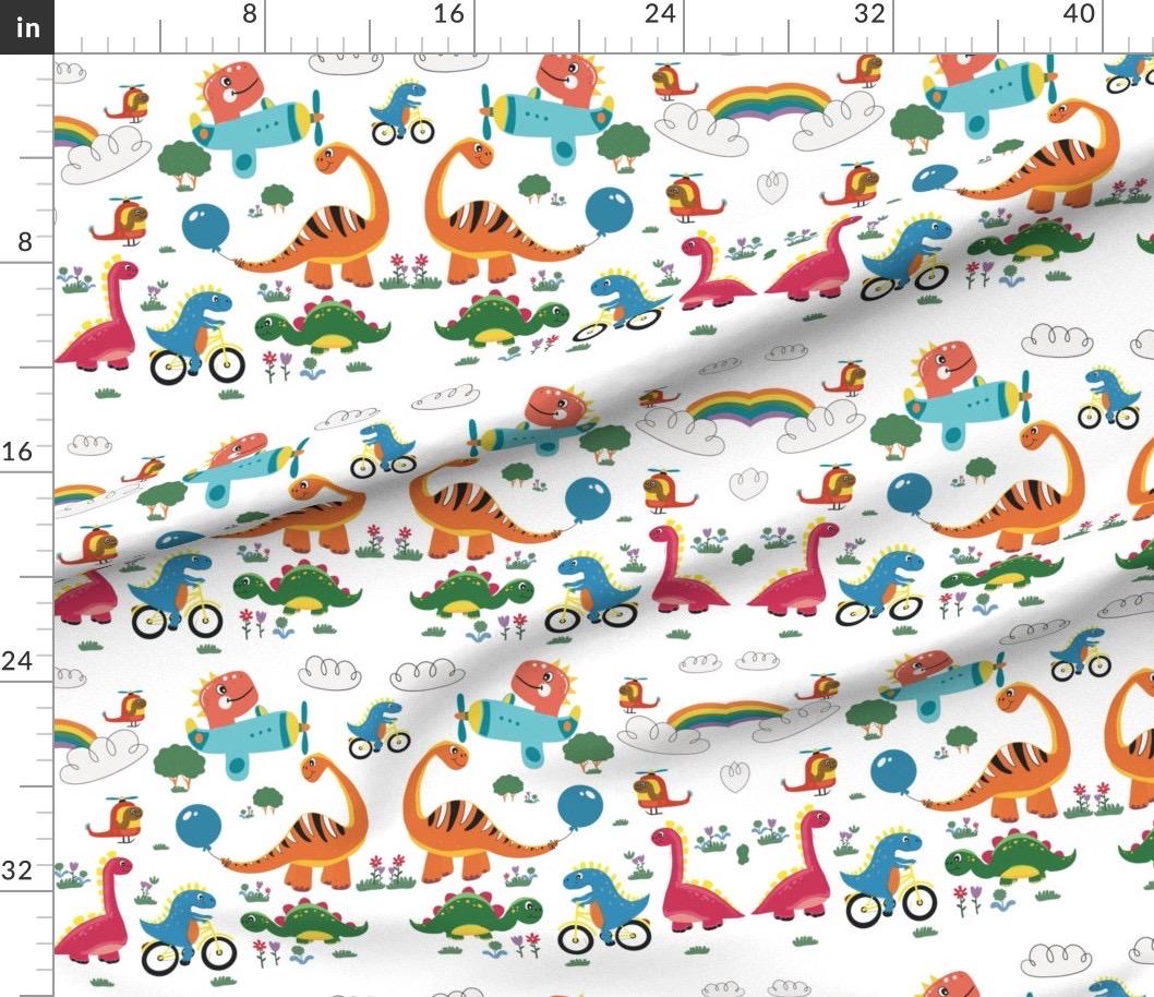Dinosaur Cotton Fabric by the Yard | Kids Quilting Baby Nursery Print