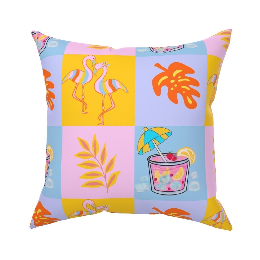 Tropical Flamingo Cocktail Fabric, Summer Beach Pattern, Citrus Drink, Palm Leaf, Kids Apparel Print